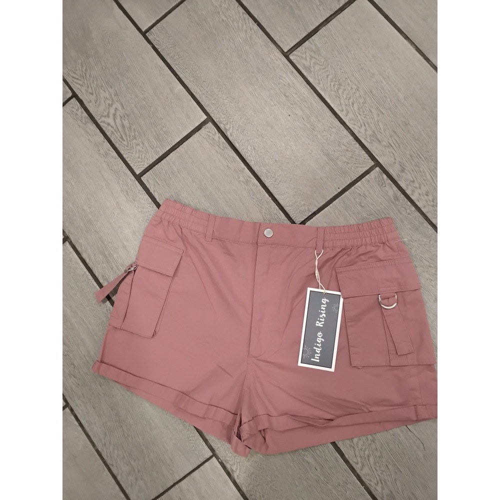 Indigo Rising Cargo Shorts Pink Elastic‎ Waist Cuffed Hem Pockets Size XL